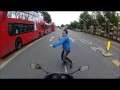 Epic pedestrian fail very nearly ends in brown underwear and serious collision with biker